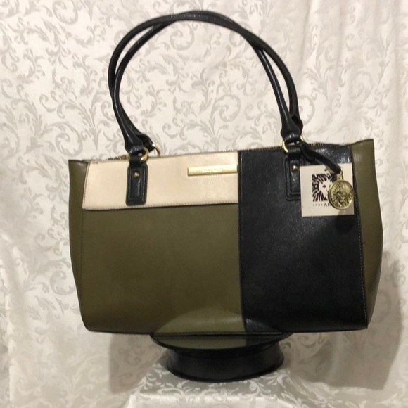 Anne Klein Handbags - Anne Klein Shimmer Down Olive Black and Cream Women Handbag New with tags.